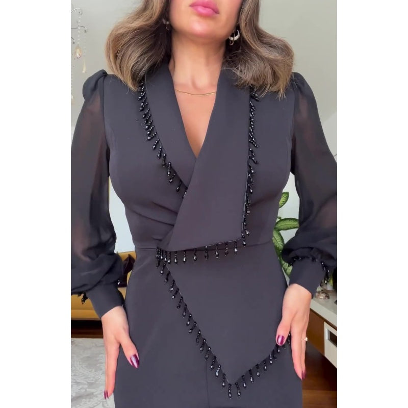 Γυναικείο Σετ παντελόνι και παντελόνι από διχτυωτό φαρδύ πόδι-GR