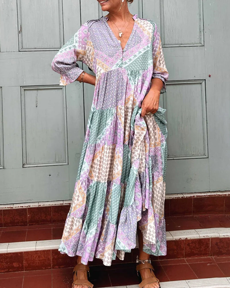 🔥 Ventas calientes de verano 2025 🔥 Vestidos estampados coloridos con siete mangas-ES