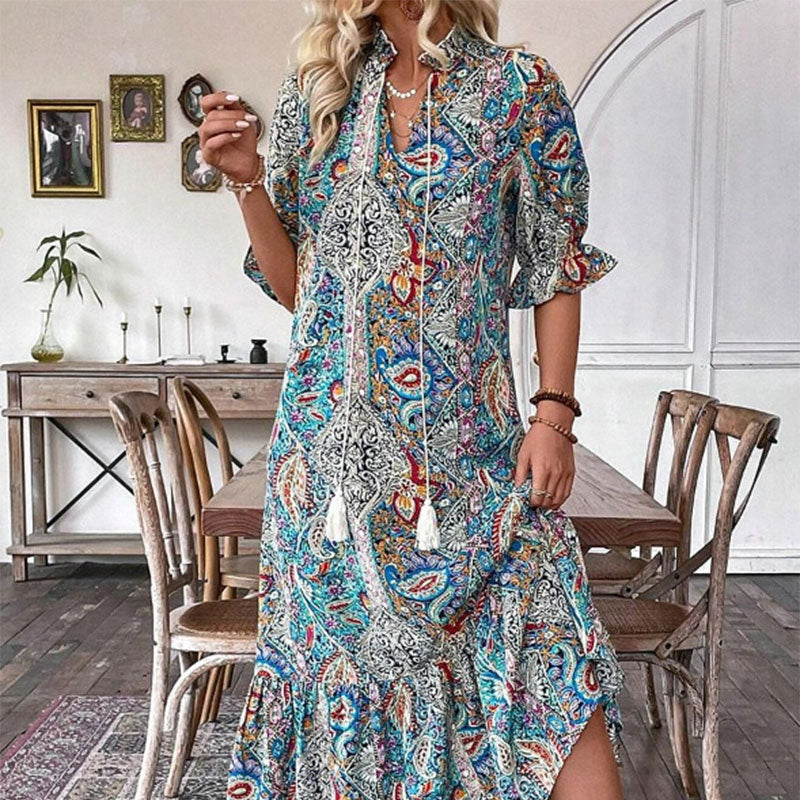 Vestido de verano con escote en V y estampado floral para mujer-ES