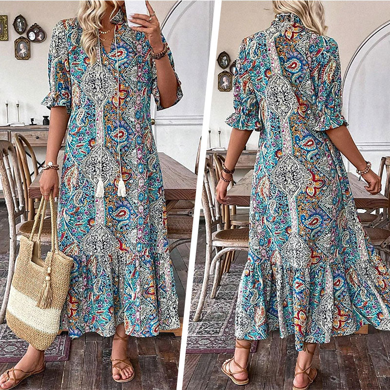Vestido de verano con escote en V y estampado floral para mujer-ES