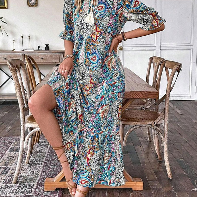 Vestido de verano con escote en V y estampado floral para mujer-ES