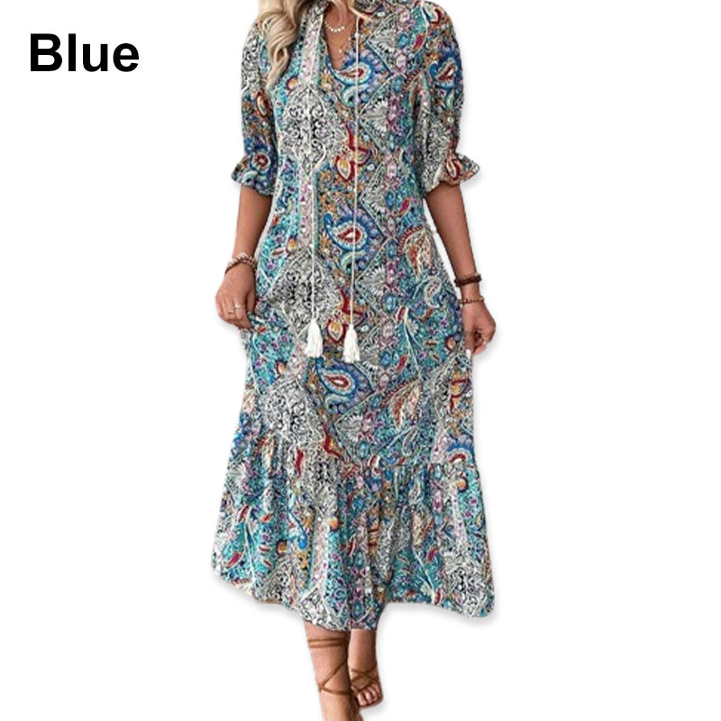 Vestido de verano con escote en V y estampado floral para mujer-ES