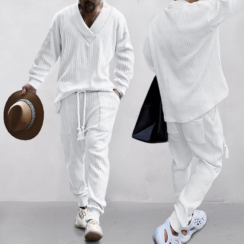 💥Περιορισμένη χρονική έκπτωση 50%💥Ανδρικό σετ 2 τεμαχίων φούτερ και παντελόνι jogger με V λαιμόκοψη-GR