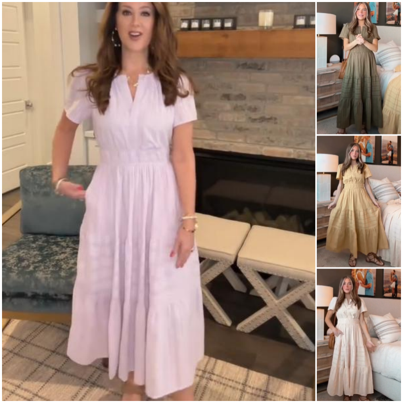 🔥👗Vienspalvė raukta medvilninė suknelė-LT