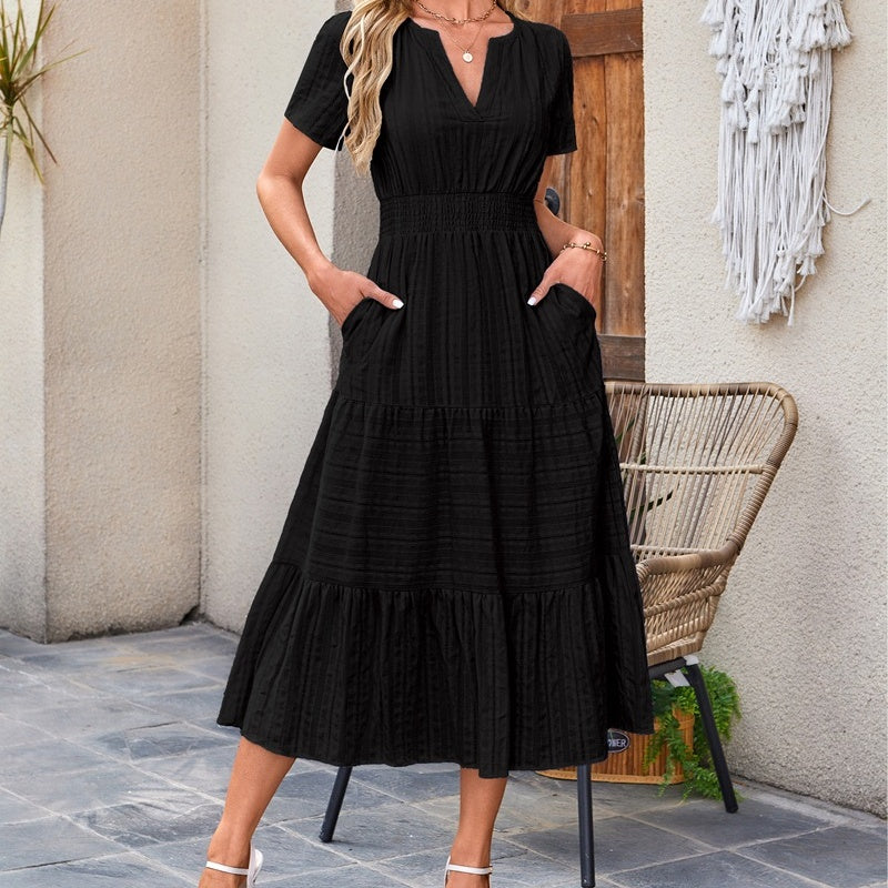 🔥👗Vienspalvė raukta medvilninė suknelė-LT