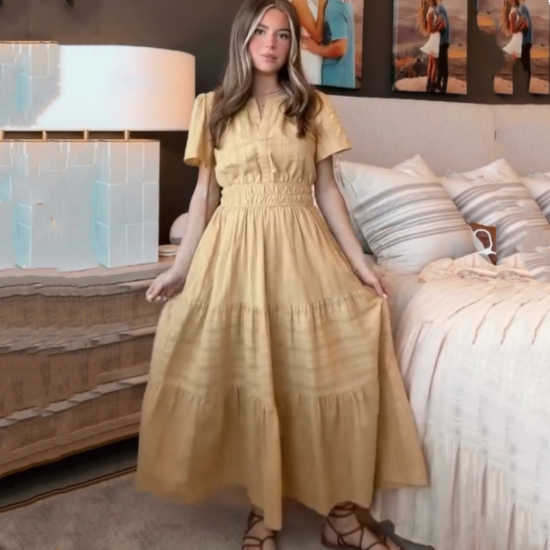 🔥👗Vienspalvė raukta medvilninė suknelė-LT