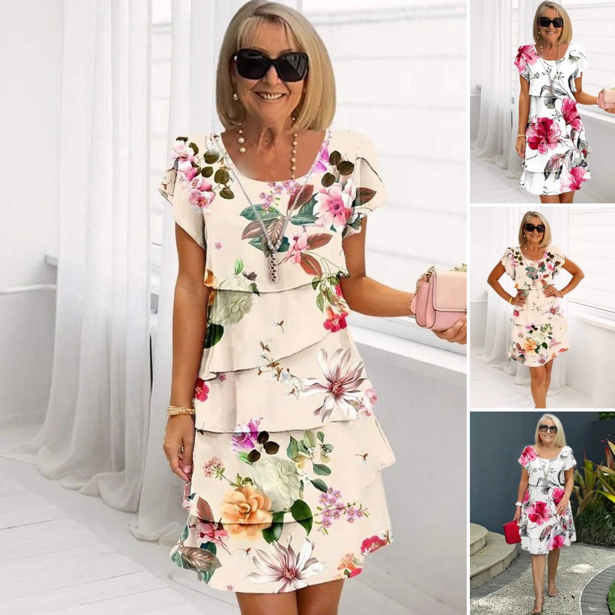 🌸Vestido de encaje con estampado floral multiplanta-ES