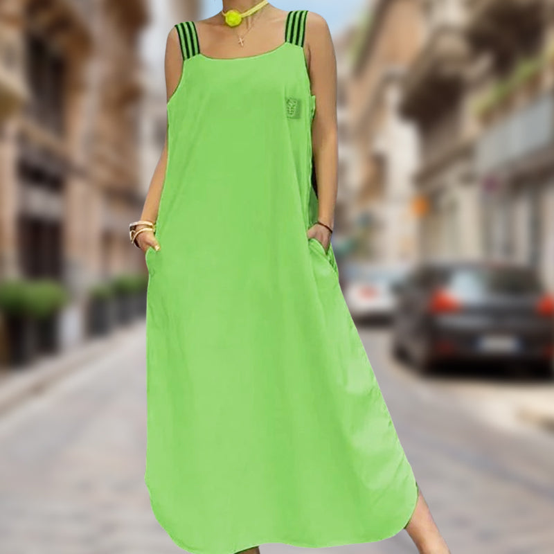 Φαρδύ μάξι φόρεμα με τιράντες και τσέπες-GR