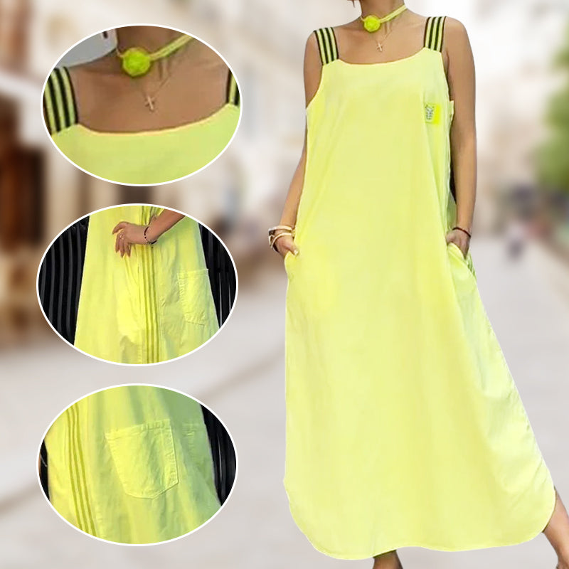 Φαρδύ μάξι φόρεμα με τιράντες και τσέπες-GR