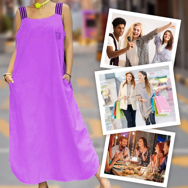 Φαρδύ μάξι φόρεμα με τιράντες και τσέπες-GR