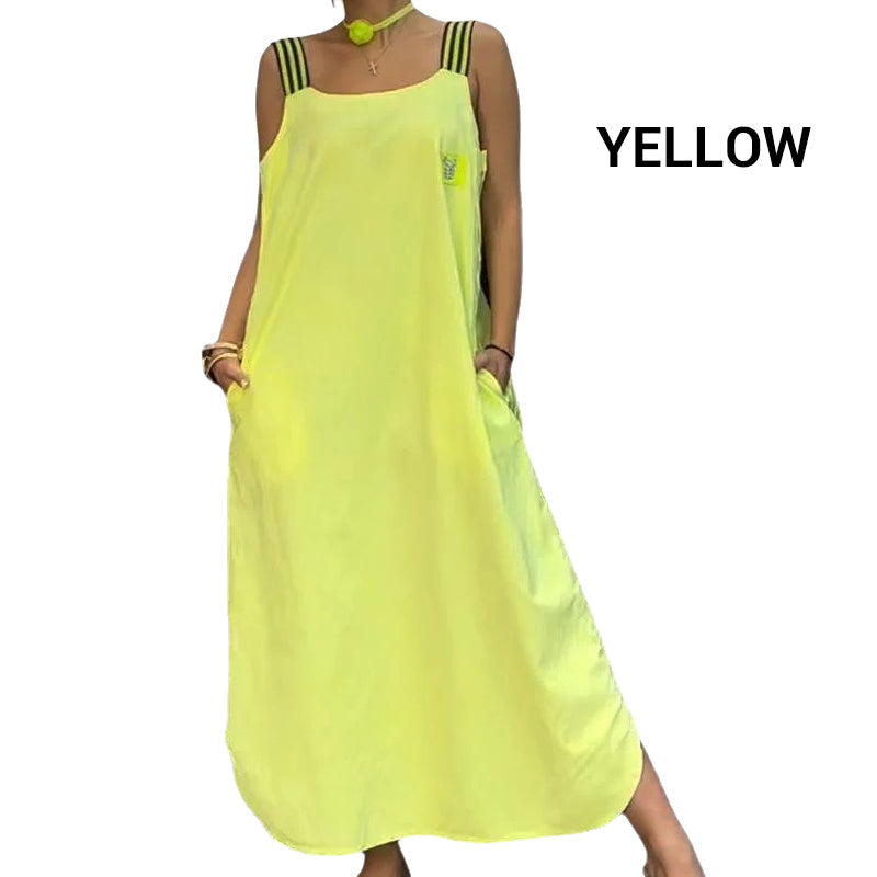 Φαρδύ μάξι φόρεμα με τιράντες και τσέπες-GR