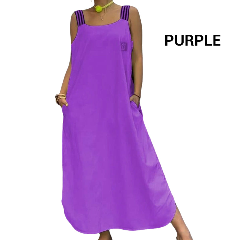 Φαρδύ μάξι φόρεμα με τιράντες και τσέπες-GR