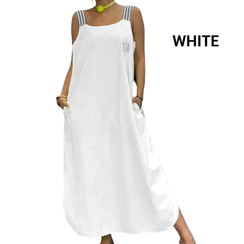 Φαρδύ μάξι φόρεμα με τιράντες και τσέπες-GR