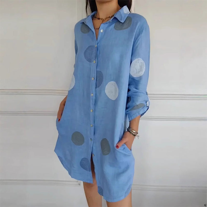 Liela izmēra kreklkleita ar kabatām un punktveida apdruku-LV