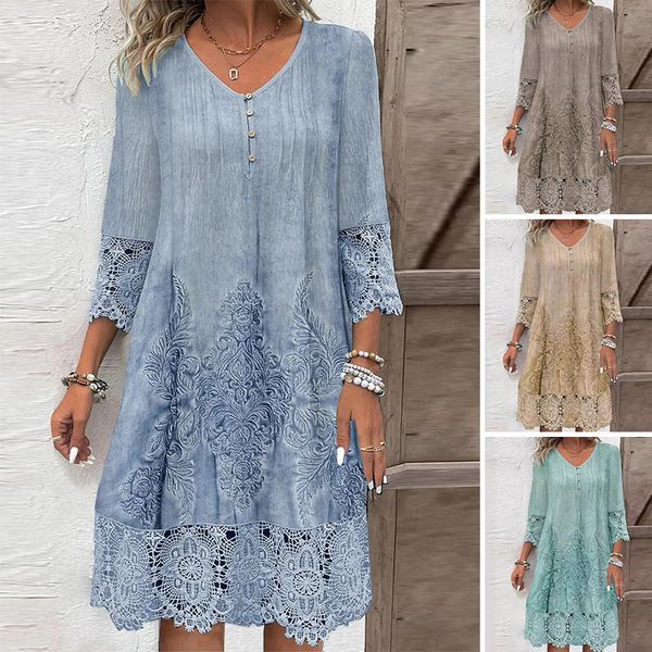 Elegantné dámske čipkované šaty s polovičnými rukávmi a hlbokým výstrihom-SK