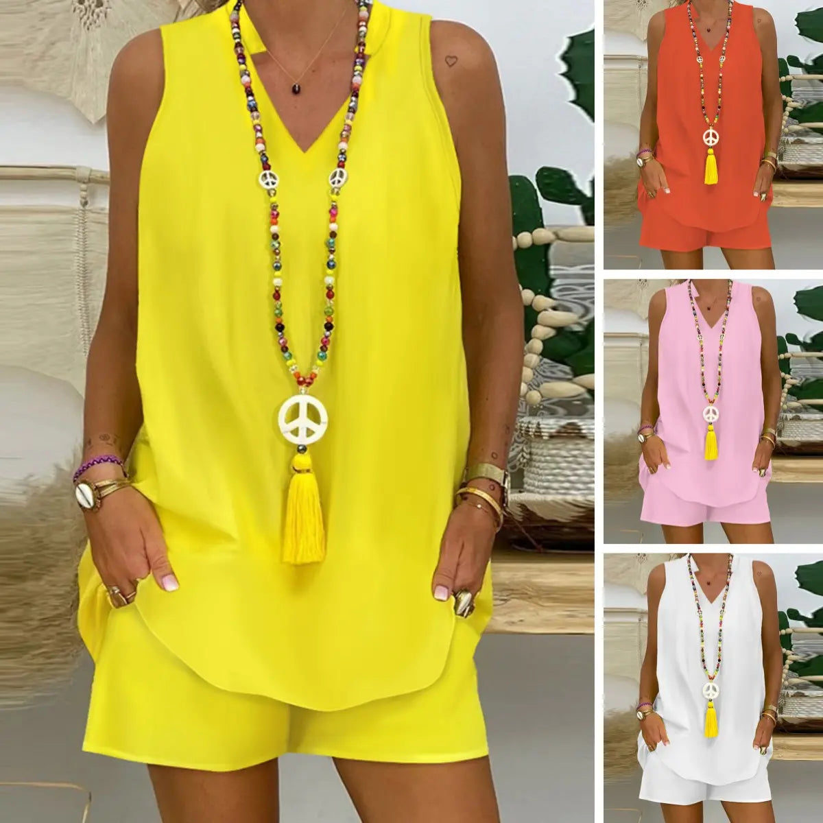 Elegants divdaļīgs komplekts: V veida kakla izgriezums ar īsām piedurknēm + šorti-LV