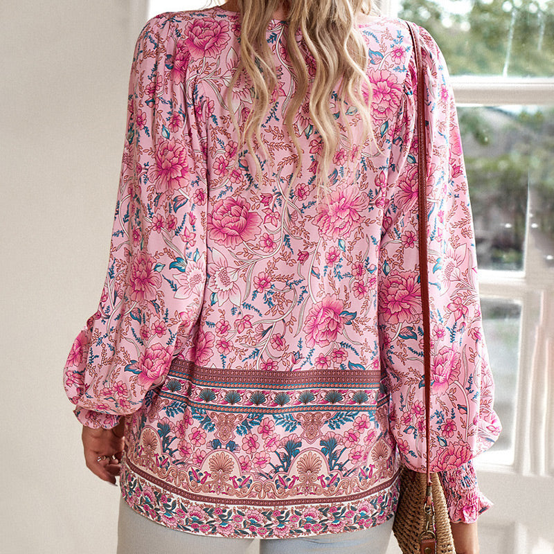 【S-2XL】🌺Camiseta estampada de manga larga con cuello en V para mujer-ES