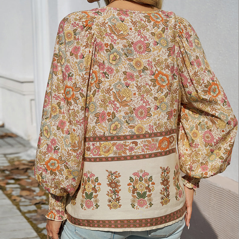 【S-2XL】🌺Camiseta estampada de manga larga con cuello en V para mujer-ES