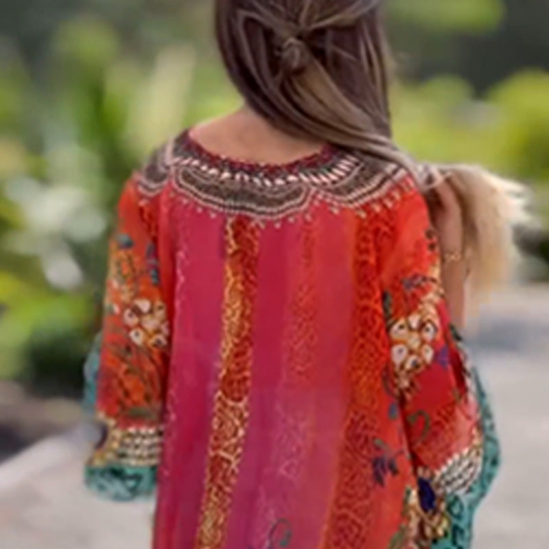 [S-5XL]🥰Čekiška laisva asimetriška suknelė V formos iškirpte-LT