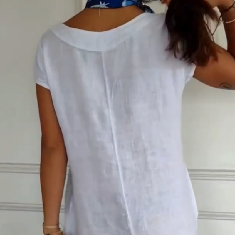 Νέο το 2025! 🔥Γυναικείο λινό φόρεμα με στρογγυλή λαιμόκοψη και κοντό μανίκι-GR