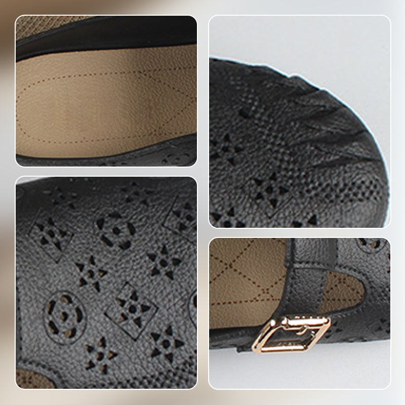 Apvalios galvutės tuščiavidurės raižytos gėlės su žemu kulnu moteriškos šlepetės-LT