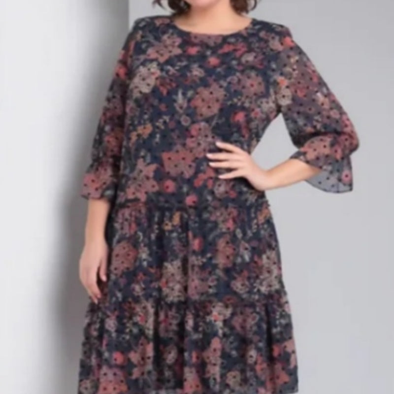 💐Γυναικείο Casual Φόρεμα με Στρογγυλή Λαιμόκοψη και Στάμπα-GR