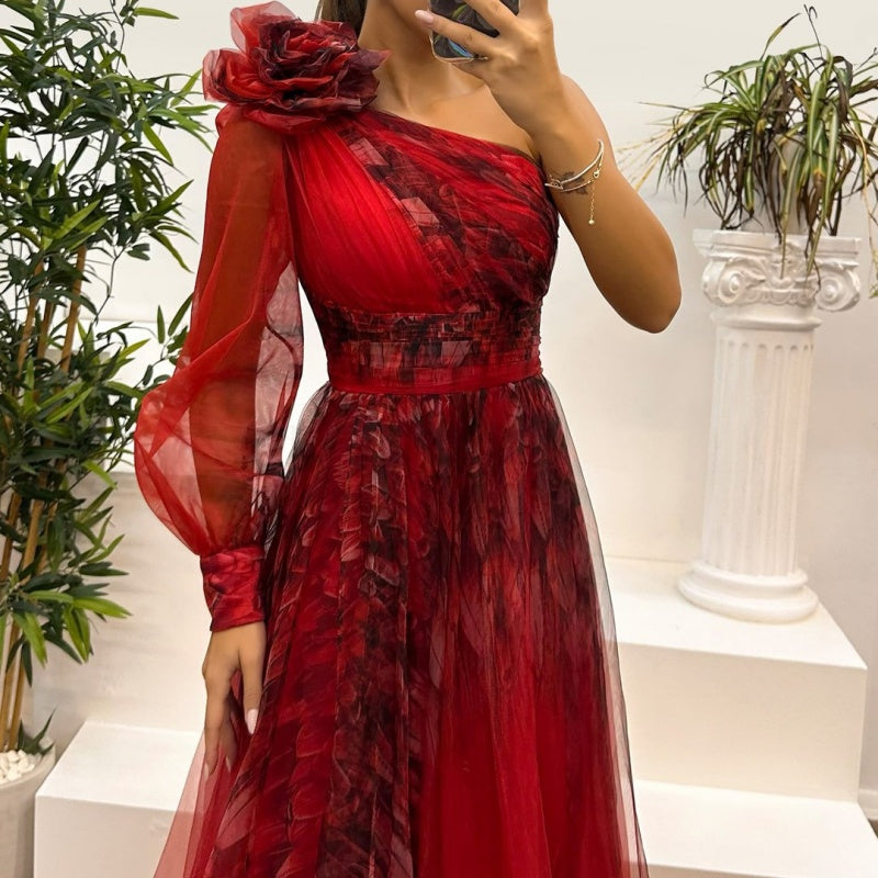 Vestidos estampados de mujer con hombros inclinados-ES