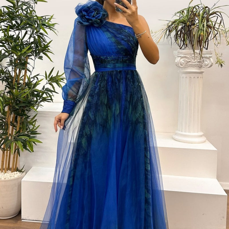 Vestidos estampados de mujer con hombros inclinados-ES