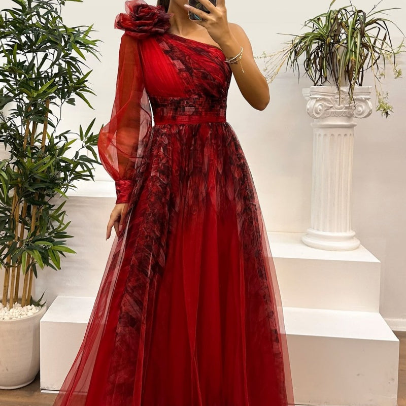 Vestidos estampados de mujer con hombros inclinados-ES