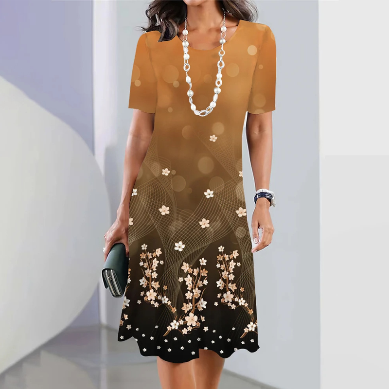 🌸Κομψό γυναικείο φόρεμα με στρογγυλή λαιμόκοψη και φλοράλ μοτίβα-GR
