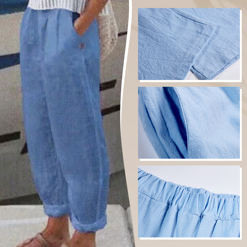 Kvėpuojančios lininės laisvalaikio kelnės-LT