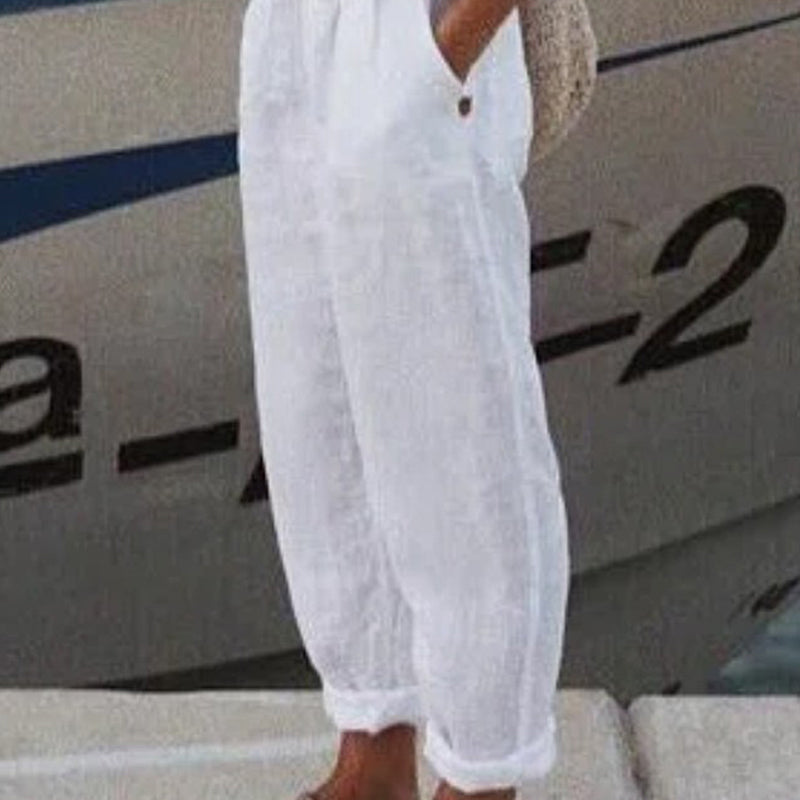 Kvėpuojančios lininės laisvalaikio kelnės-LT