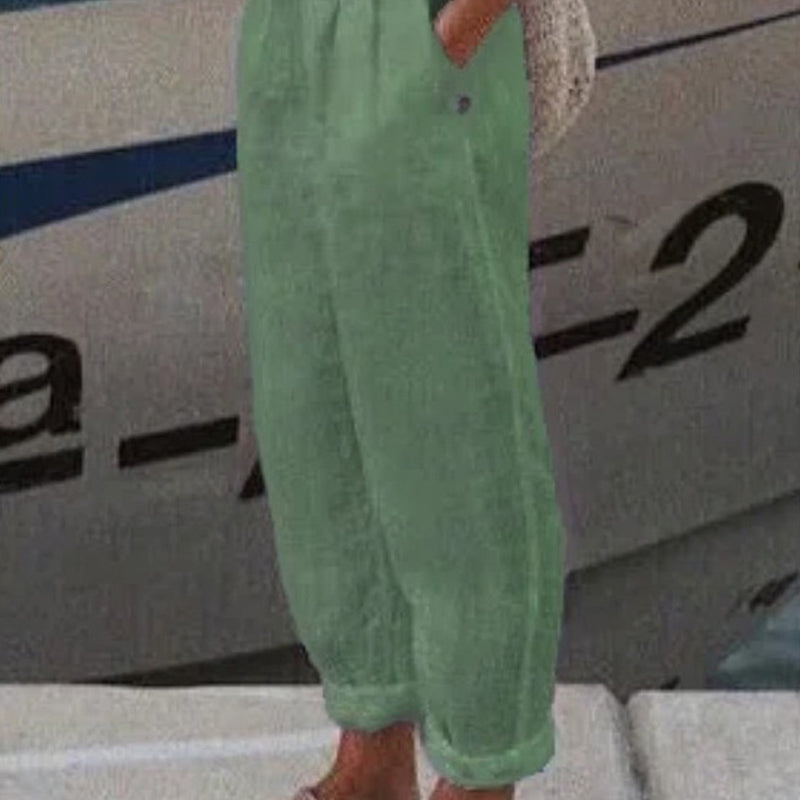 Kvėpuojančios lininės laisvalaikio kelnės-LT