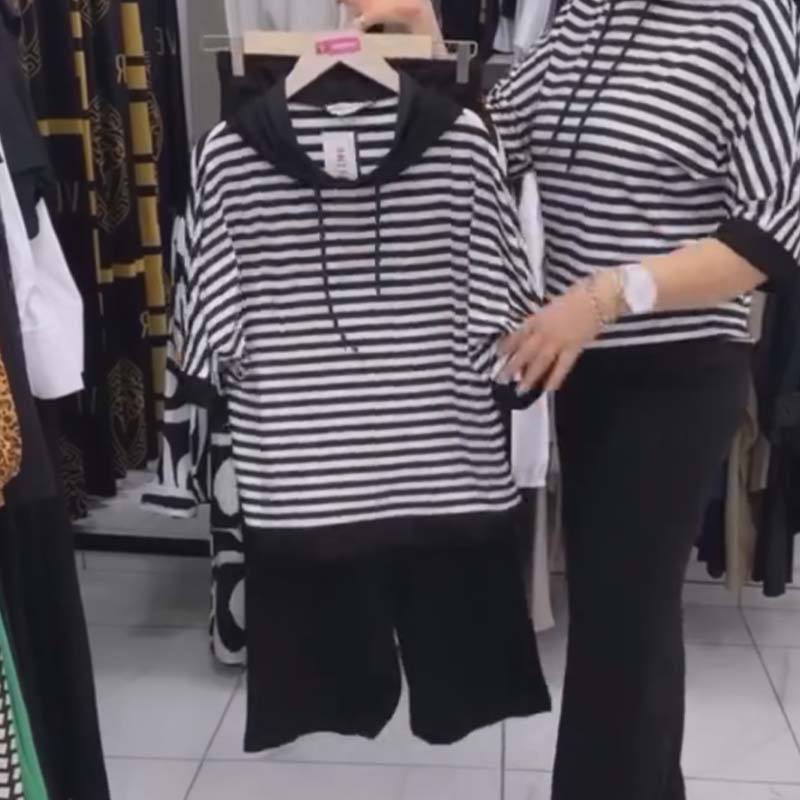 Conjunto de top de rayas y pantalón de color liso para mujer-ES