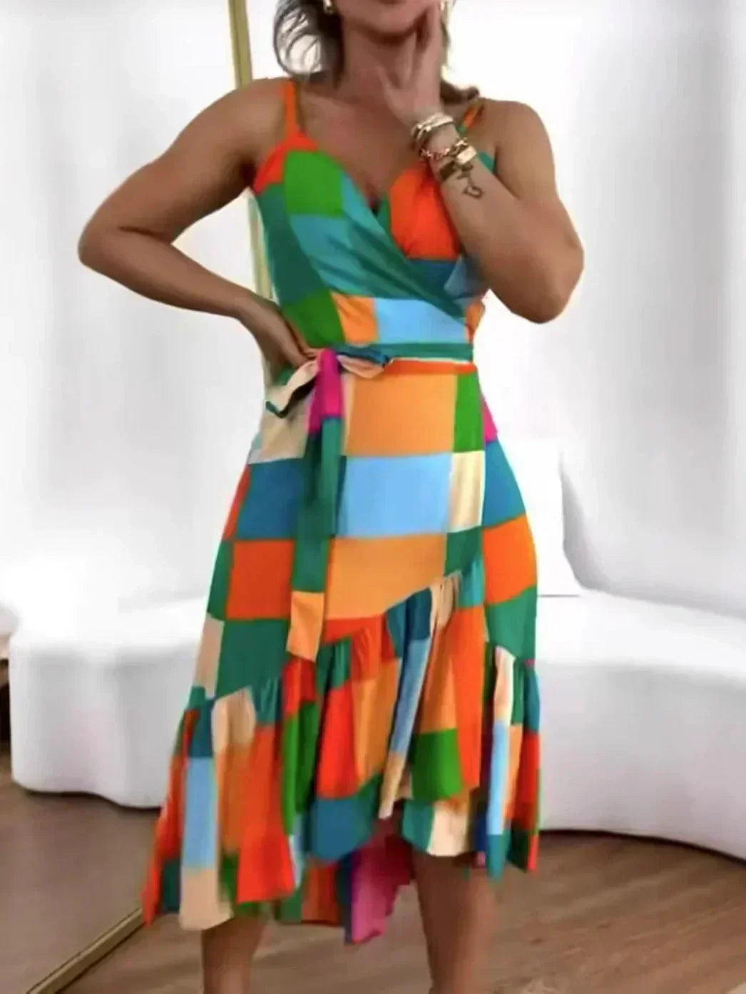 🌼 Vestidos casuales estampados con cuello en V para mujer-ES