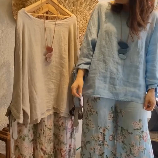 ⏳ 45% de descuento por tiempo limitado! Blusa holgada y pantalón ancho de mujer con estampado floral-ES