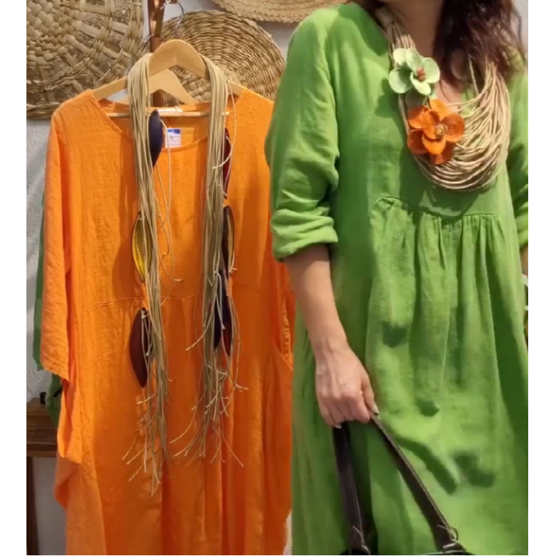 💖Venta limitada 20% de descuento💖Vestido casual de lino de manga larga bohemio para mujer-ES