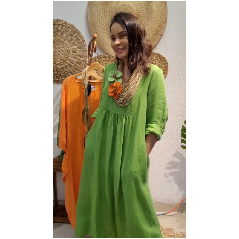 💖Venta limitada 20% de descuento💖Vestido casual de lino de manga larga bohemio para mujer-ES