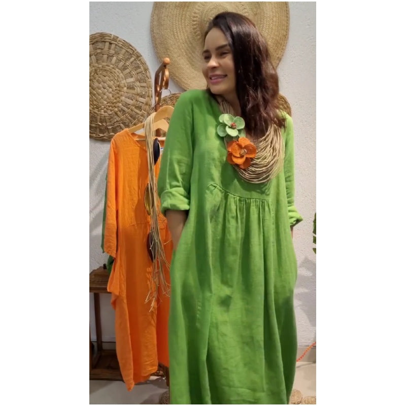 💖Venta limitada 20% de descuento💖Vestido casual de lino de manga larga bohemio para mujer-ES