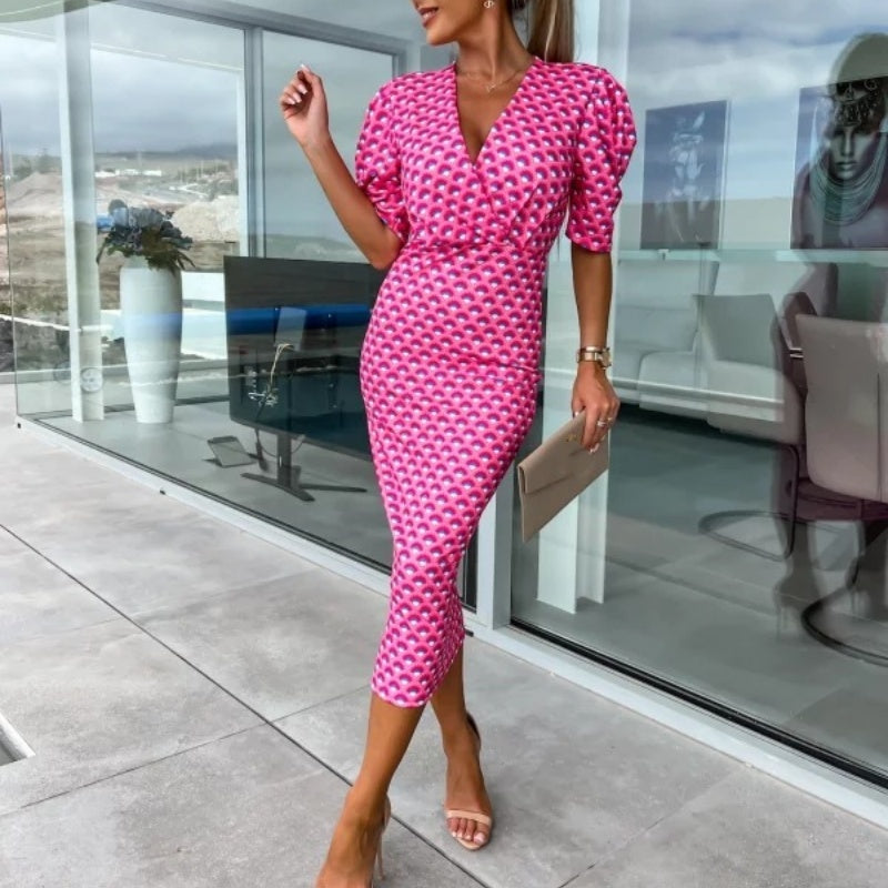 Vestidos de mujer de manga corta con cuello en V-ES