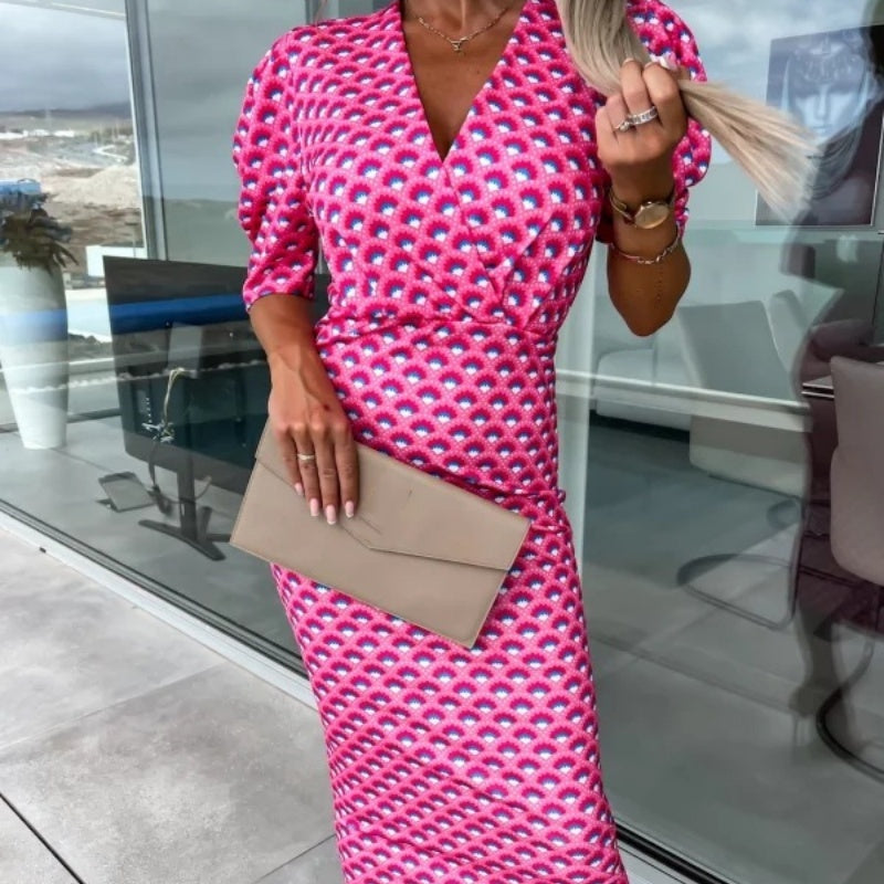 Vestidos de mujer de manga corta con cuello en V-ES