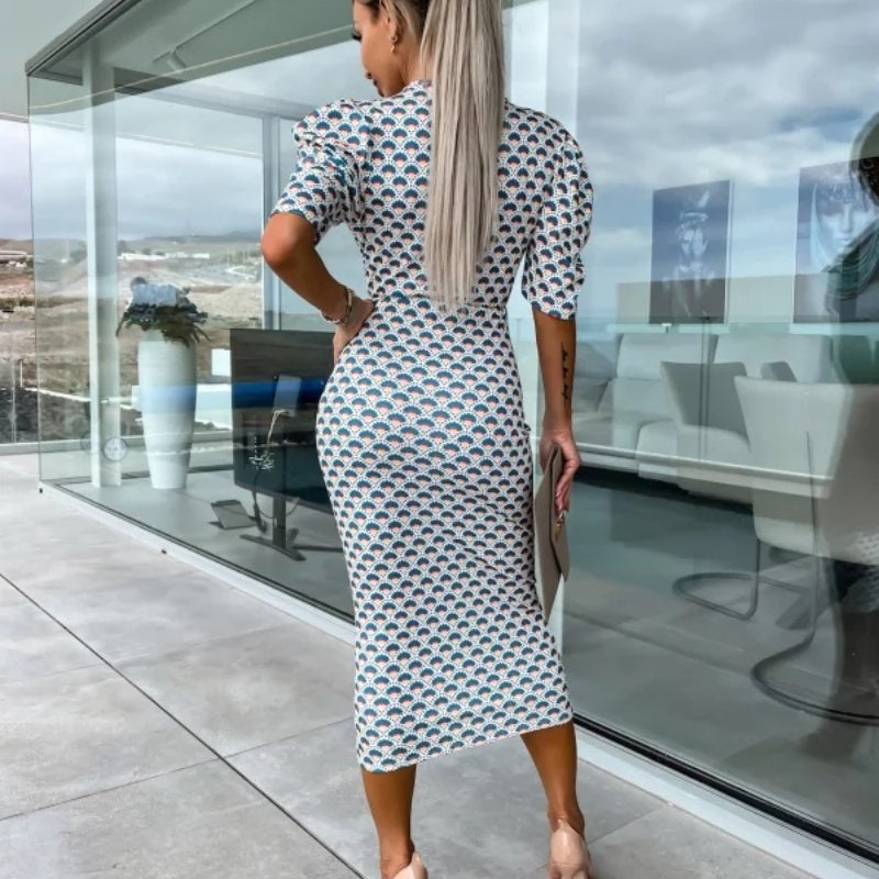 Vestidos de mujer de manga corta con cuello en V-ES