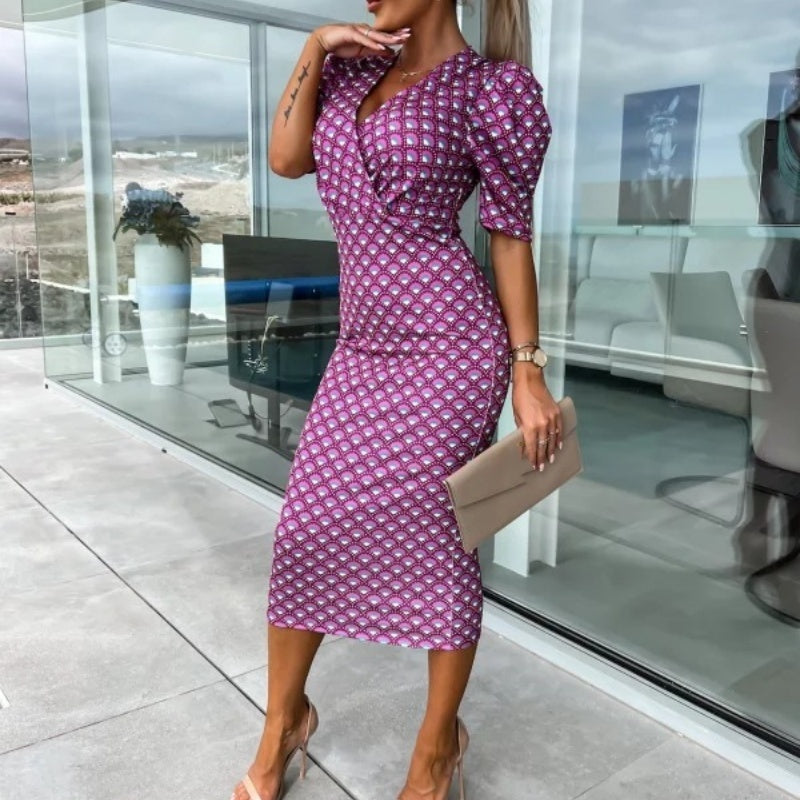 Vestidos de mujer de manga corta con cuello en V-ES