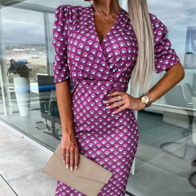 Vestidos de mujer de manga corta con cuello en V-ES