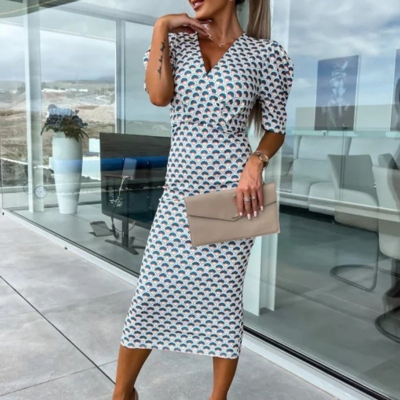 Vestidos de mujer de manga corta con cuello en V-ES