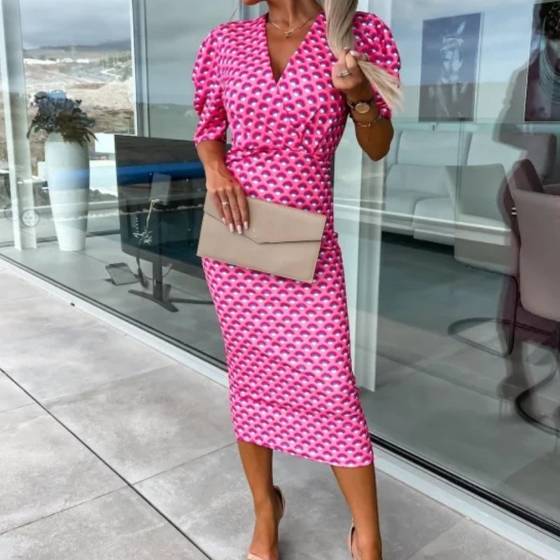 Vestidos de mujer de manga corta con cuello en V-ES