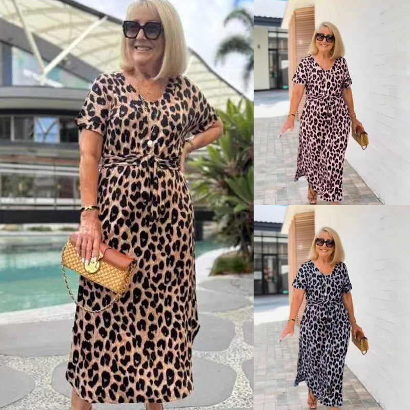 💃Vestido con estampado de leopardo y escote en pico-ES