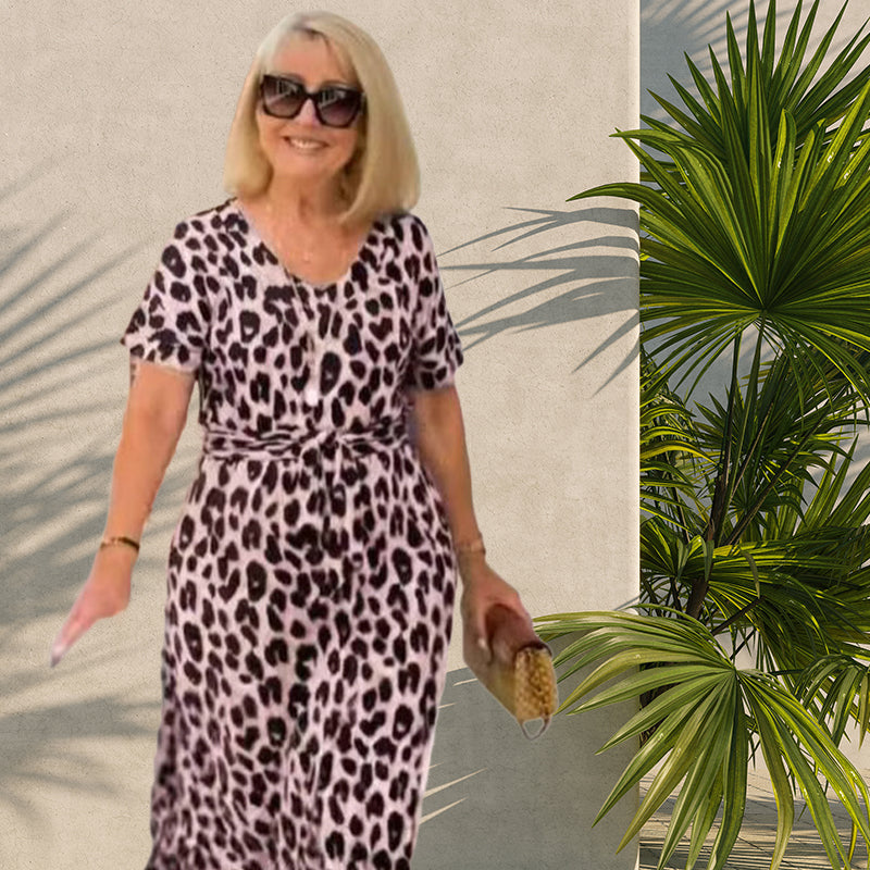 💃Vestido con estampado de leopardo y escote en pico-ES