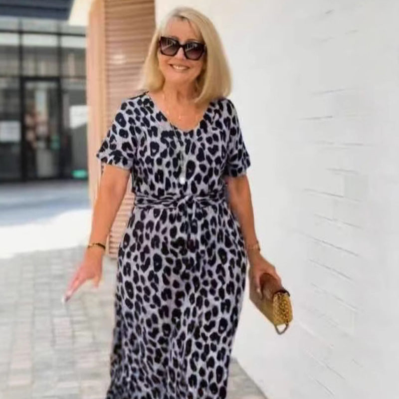 💃Vestido con estampado de leopardo y escote en pico-ES