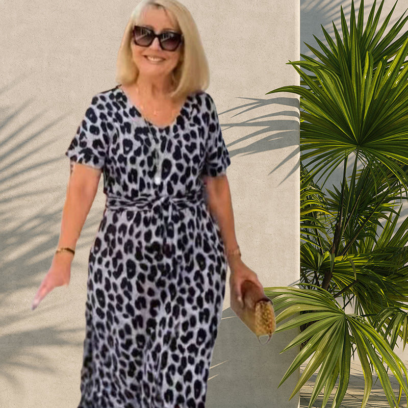 💃Vestido con estampado de leopardo y escote en pico-ES